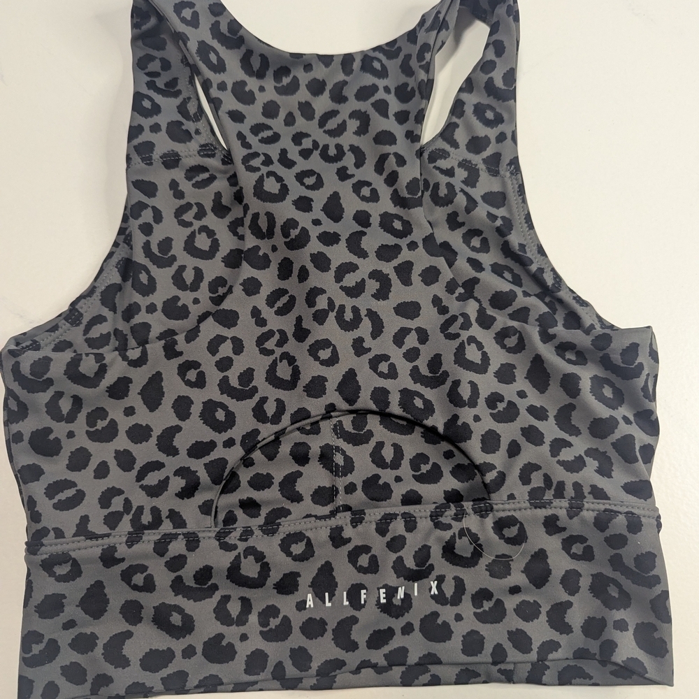 AllFenix Sports Bra Womens Small Taupe Black Leopard Racerback Pullover Bralette - Picture 5 of 6